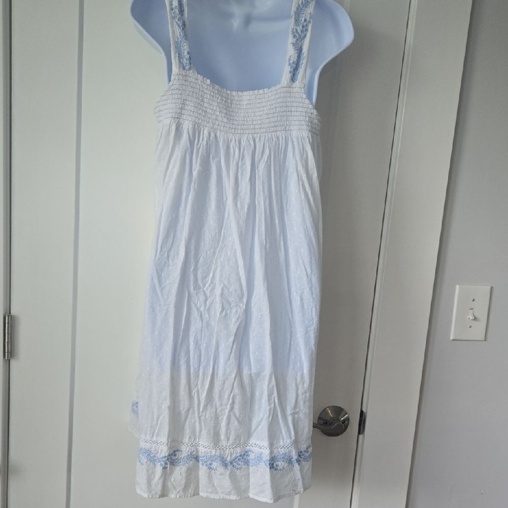Blue and White Smocked Ruffled Sundress with Cap Sleeves - Picture 5 of 5